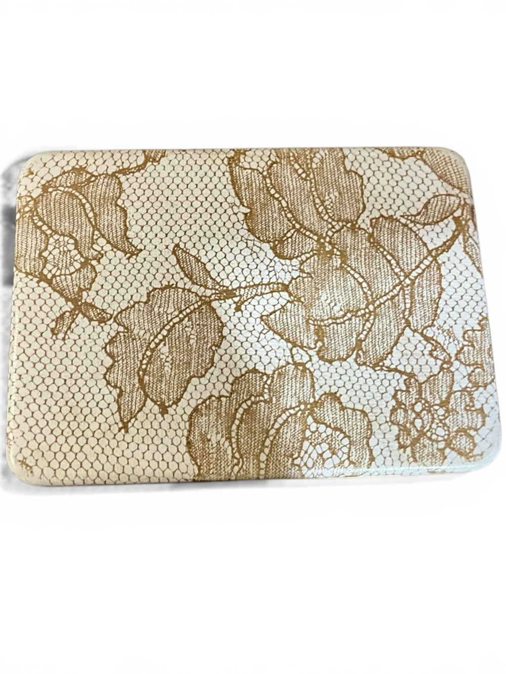 Vintage Mele Lace-Look Jewelry Box Ring Organizer Gold Velvet Vanity Case